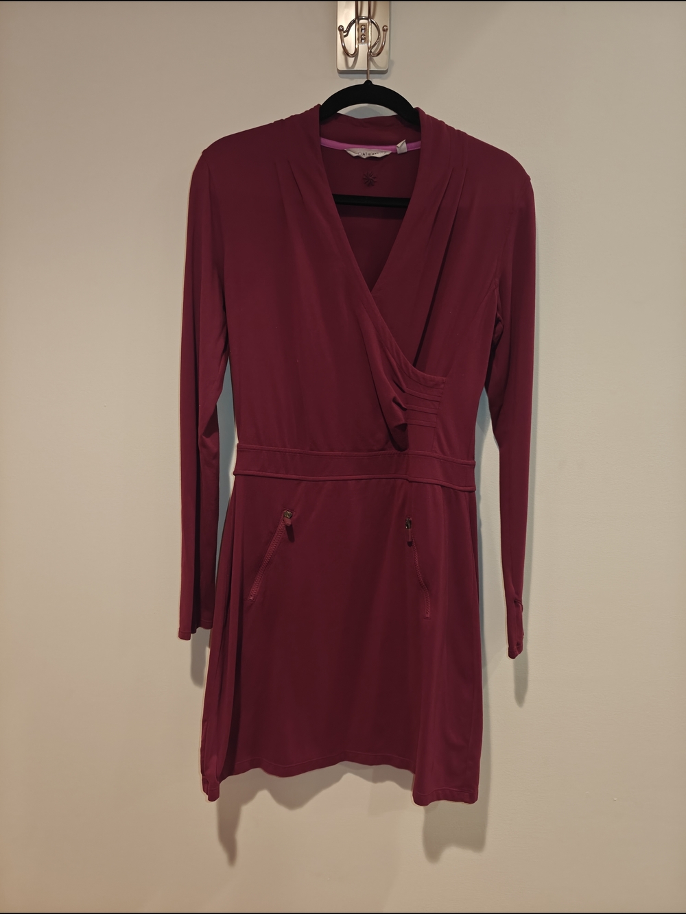 Athleta Long-Sleeve Wrap Tunic Dress in Berry